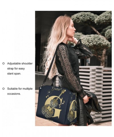 Guitar Retro Pattern Large Tote Bag for Women Travel Should Bag Big Oversized Totes Waterproof Crossbody Tote Bag with Adjust...