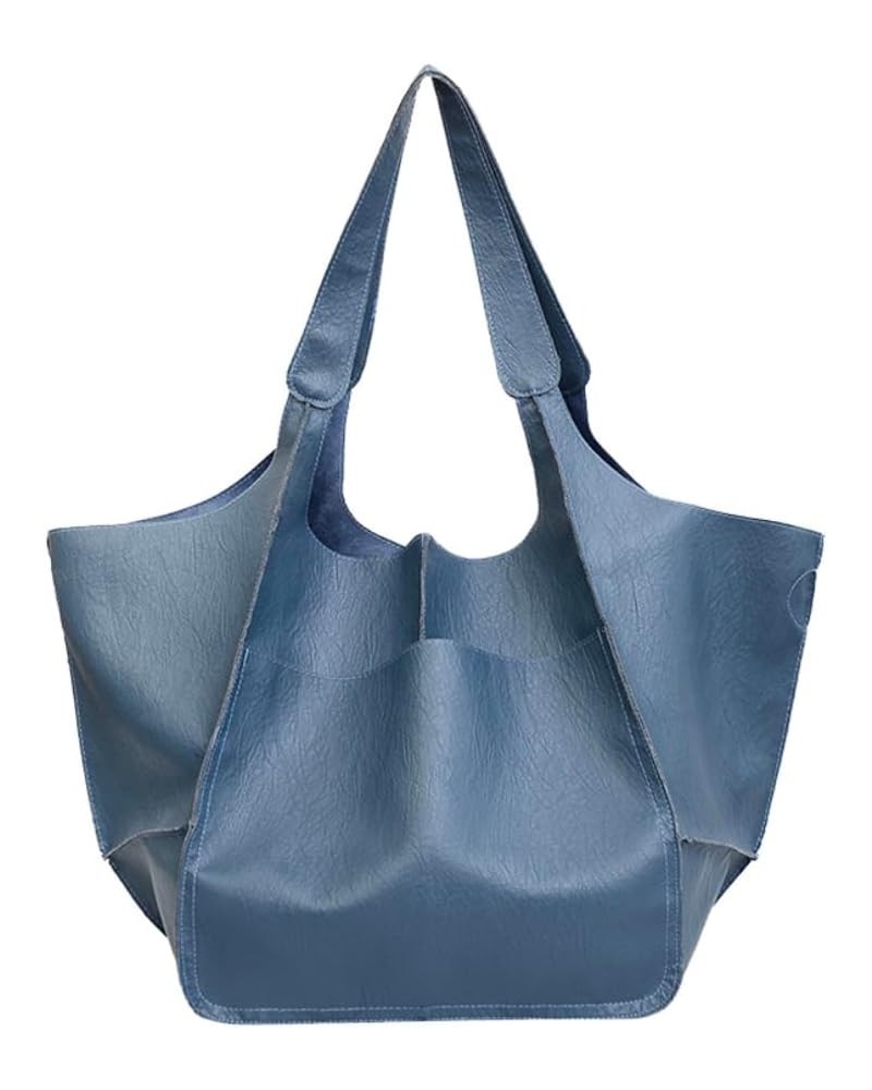 Large Tote Bag For Women Soft Travel Beach Bag with Pockets PU Leather Shoulder Bag Handbags Oversize Shopper Bag Blue $15.05...