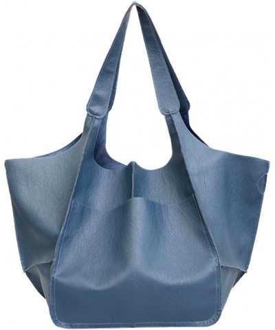 Large Tote Bag For Women Soft Travel Beach Bag with Pockets PU Leather Shoulder Bag Handbags Oversize Shopper Bag Blue $15.05...