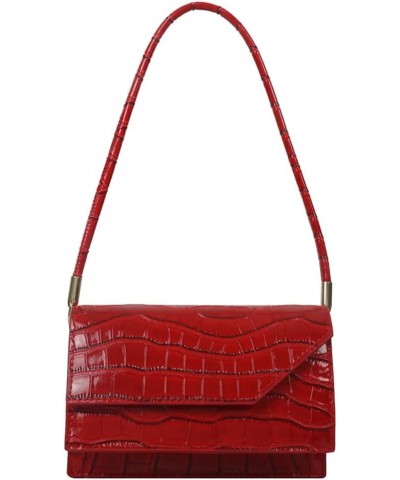 Hobo Bag for Women PU Leather Shoulder Bag Crocodile Pattern Totes Glossy Handbag Top Handle Purse Red $14.29 Totes