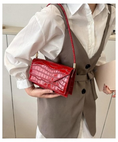 Hobo Bag for Women PU Leather Shoulder Bag Crocodile Pattern Totes Glossy Handbag Top Handle Purse Red $14.29 Totes