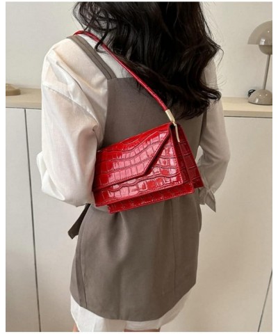 Hobo Bag for Women PU Leather Shoulder Bag Crocodile Pattern Totes Glossy Handbag Top Handle Purse Red $14.29 Totes