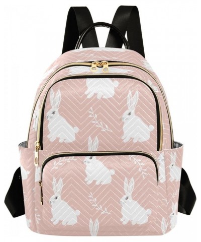 Cute Bunny Rabbit Pink Women Backpack Purse Ladies Fashion Shoulder Bag Daypack Travel Bag 7.5L Small $14.88 Backpacks