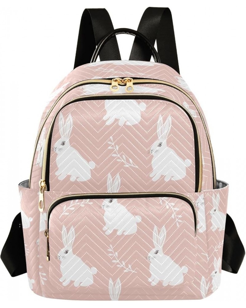 Cute Bunny Rabbit Pink Women Backpack Purse Ladies Fashion Shoulder Bag Daypack Travel Bag 7.5L Small $14.88 Backpacks