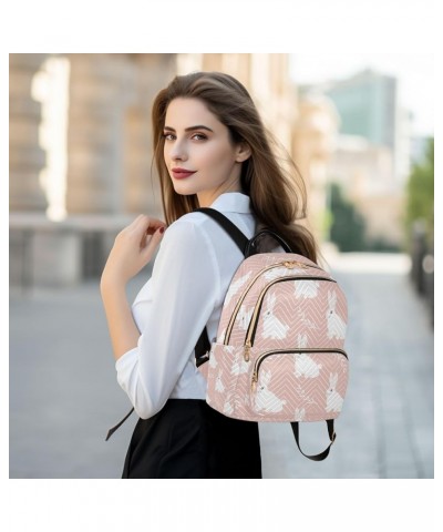 Cute Bunny Rabbit Pink Women Backpack Purse Ladies Fashion Shoulder Bag Daypack Travel Bag 7.5L Small $14.88 Backpacks