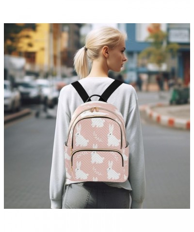 Cute Bunny Rabbit Pink Women Backpack Purse Ladies Fashion Shoulder Bag Daypack Travel Bag 7.5L Small $14.88 Backpacks