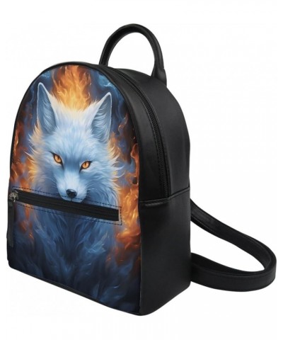 Women Novelty Fox Print PU Leather Small Backpack Shoulder Bag Ladies Travel Bag,Flame Red Fox Blue Flame Fox $17.14 Backpacks