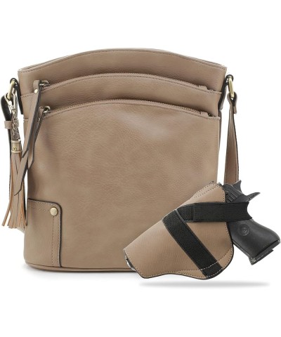 Robin Multipocket Concealed Carry Crossbody Bag with Lock and Key Taupe $27.95 Crossbody Bags