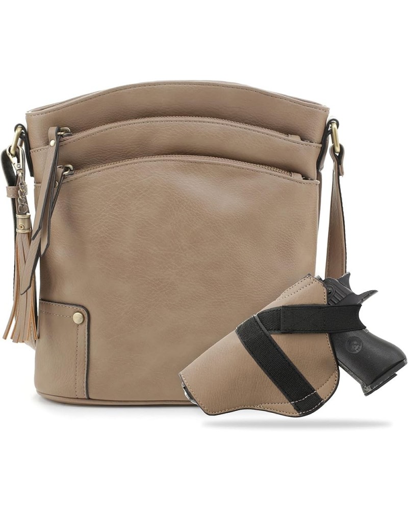 Robin Multipocket Concealed Carry Crossbody Bag with Lock and Key Taupe $27.95 Crossbody Bags