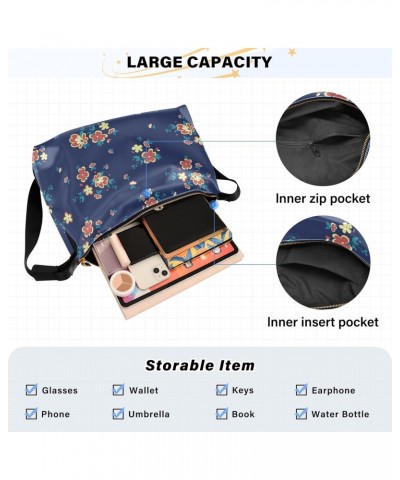 Vintage Floral Crossbody Bag Hobo Handbag Purse Fashion PU Leather Shoulder Bags for Women $13.60 Hobo Bags