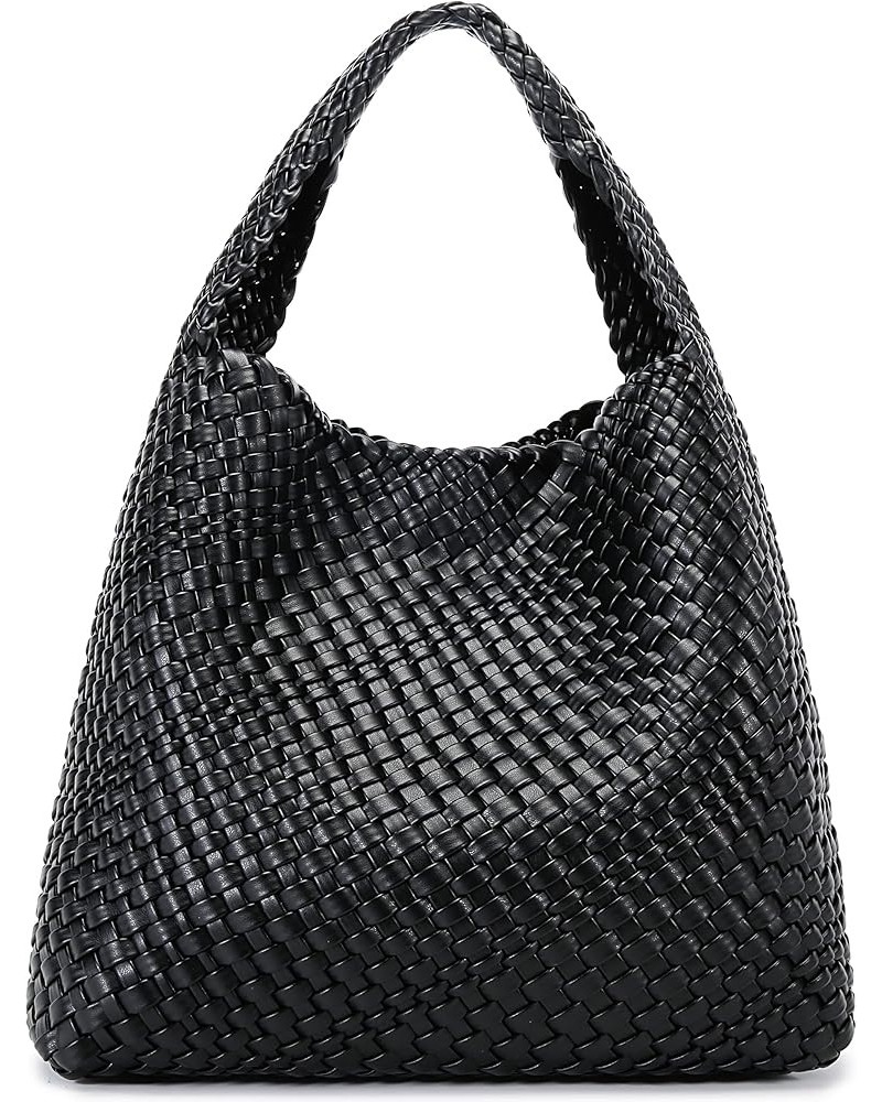 Fashion Woven Purse for Women Top-handle Shoulder Bag Soft Summer Hobo Tote Bag Black $34.09 Shoulder Bags