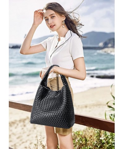 Fashion Woven Purse for Women Top-handle Shoulder Bag Soft Summer Hobo Tote Bag Black $34.09 Shoulder Bags