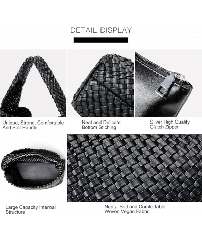 Fashion Woven Purse for Women Top-handle Shoulder Bag Soft Summer Hobo Tote Bag Black $34.09 Shoulder Bags