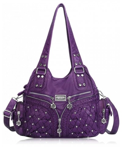 Purses and Handbags Women Tote Shoulder Top Handle Satchel Hobo Bags Fashion Washed PU Leather Purse Purple $33.65 Totes