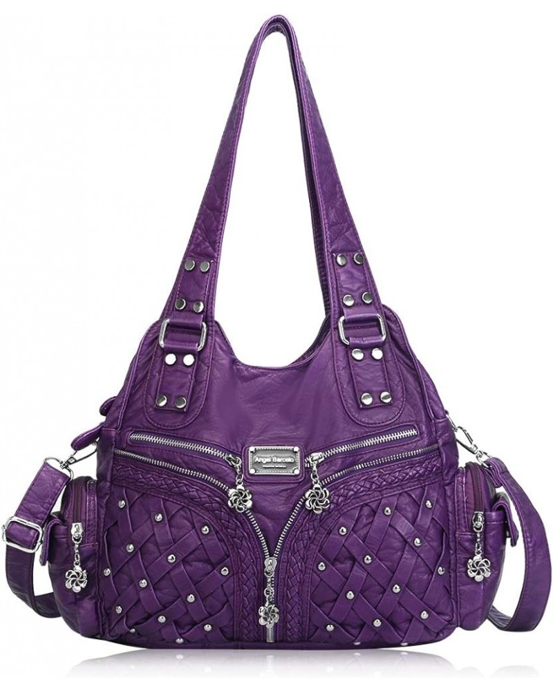 Purses and Handbags Women Tote Shoulder Top Handle Satchel Hobo Bags Fashion Washed PU Leather Purse Purple $33.65 Totes