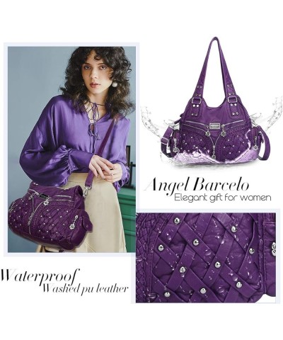 Purses and Handbags Women Tote Shoulder Top Handle Satchel Hobo Bags Fashion Washed PU Leather Purse Purple $33.65 Totes