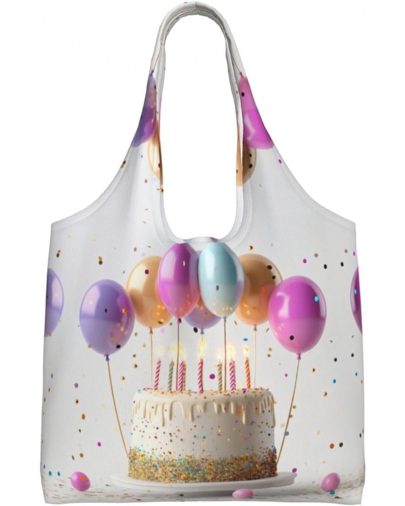 Balloons And Cake One-Shoulder Commuting Canvas Bag,Fashionable And Lightweight,Extra Large Capacity,Easy To Store,Soft And D...