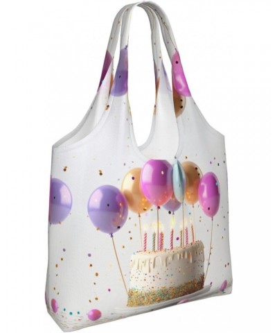 Balloons And Cake One-Shoulder Commuting Canvas Bag,Fashionable And Lightweight,Extra Large Capacity,Easy To Store,Soft And D...