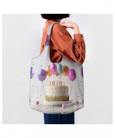 Balloons And Cake One-Shoulder Commuting Canvas Bag,Fashionable And Lightweight,Extra Large Capacity,Easy To Store,Soft And D...