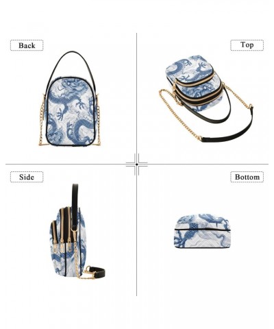 Women's Crossbody Handbags Clutch Phone Purse Blue Dragon Stylish Shoulder Bag with Detachable Chain Strap $13.00 Shoulder Bags