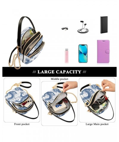 Women's Crossbody Handbags Clutch Phone Purse Blue Dragon Stylish Shoulder Bag with Detachable Chain Strap $13.00 Shoulder Bags