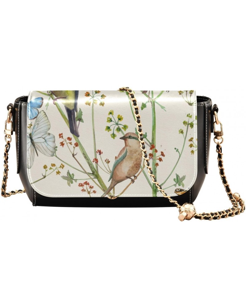 Butterflies Birds PU Leather Crossbody Handbag for Women Shoulder Purse with Adjustable Metal Chain Waterproof Travel Purse f...