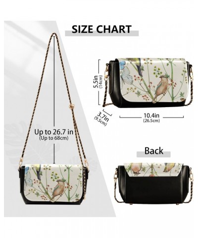 Butterflies Birds PU Leather Crossbody Handbag for Women Shoulder Purse with Adjustable Metal Chain Waterproof Travel Purse f...