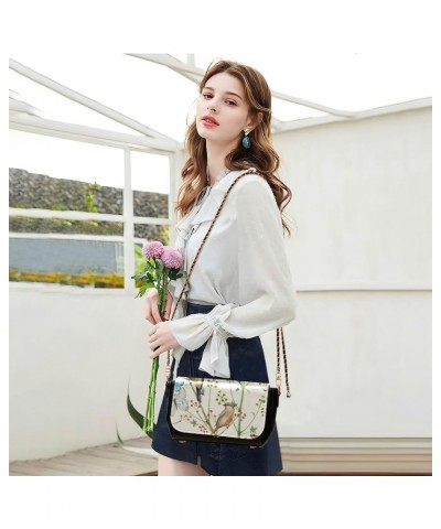 Butterflies Birds PU Leather Crossbody Handbag for Women Shoulder Purse with Adjustable Metal Chain Waterproof Travel Purse f...