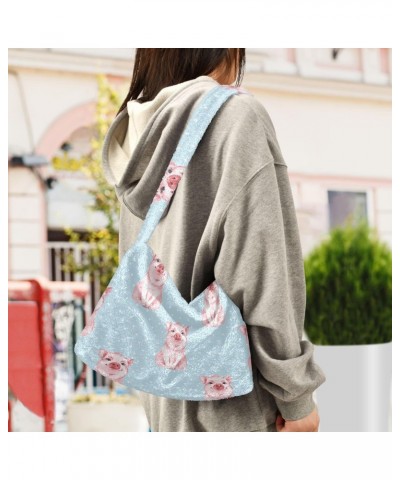 Cute Pig Shoulder Tote Bags for Women Furry Crossbody bag Hobo Handbag Purses for Traveling Working Shopping $11.33 Totes