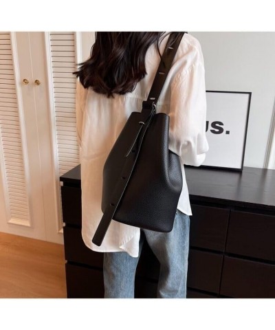 Women Leather Bucket Bag Tote Handbag Large Tote Work Bag Shoulder Bag (black) Gray $37.37 Totes