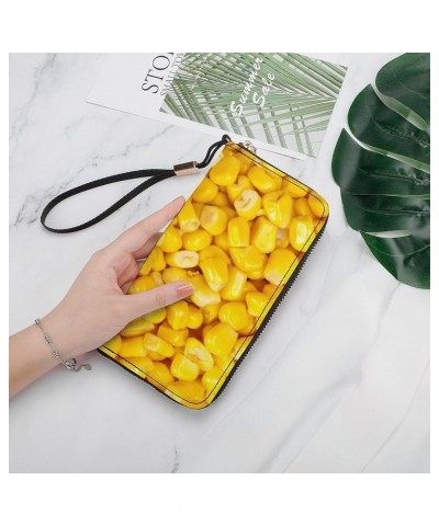 Yellow Corn Kernel Texture Fashion Handbag Cell Phone Wallet Credit Card Holder Small Bag with Wrist Strap $21.99 Wallets