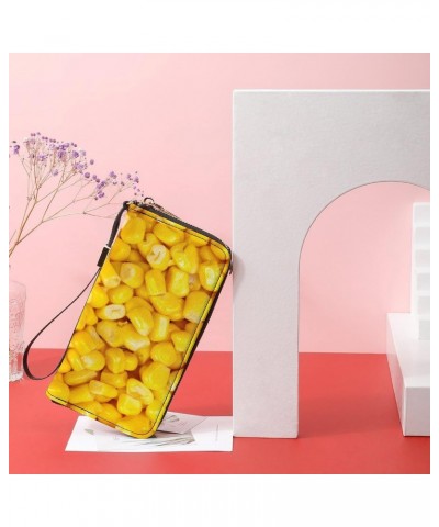 Yellow Corn Kernel Texture Fashion Handbag Cell Phone Wallet Credit Card Holder Small Bag with Wrist Strap $21.99 Wallets