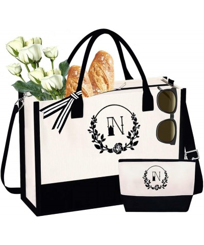 Personalized Initial Canvas Beach Bag with Zipper, Monogrammed Tote Bags for Women Birthday/Wedding//Beach/Holiday N $11.49 T...