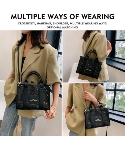 The Tote Bag for Women, Shining Leather Tote Bag Trendy Top Handle Crossbody Handbags for Work Travel Black $17.20 Totes