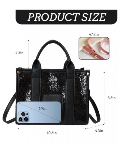 The Tote Bag for Women, Shining Leather Tote Bag Trendy Top Handle Crossbody Handbags for Work Travel Black $17.20 Totes