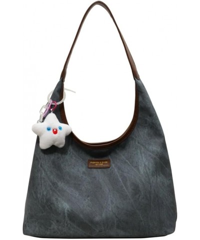 Tote Bag Women Faux Leather Hobo Handbag Shoulder Bag Large Fashion Sling Bag Purse 2024 Blue+pendant $30.48 Totes