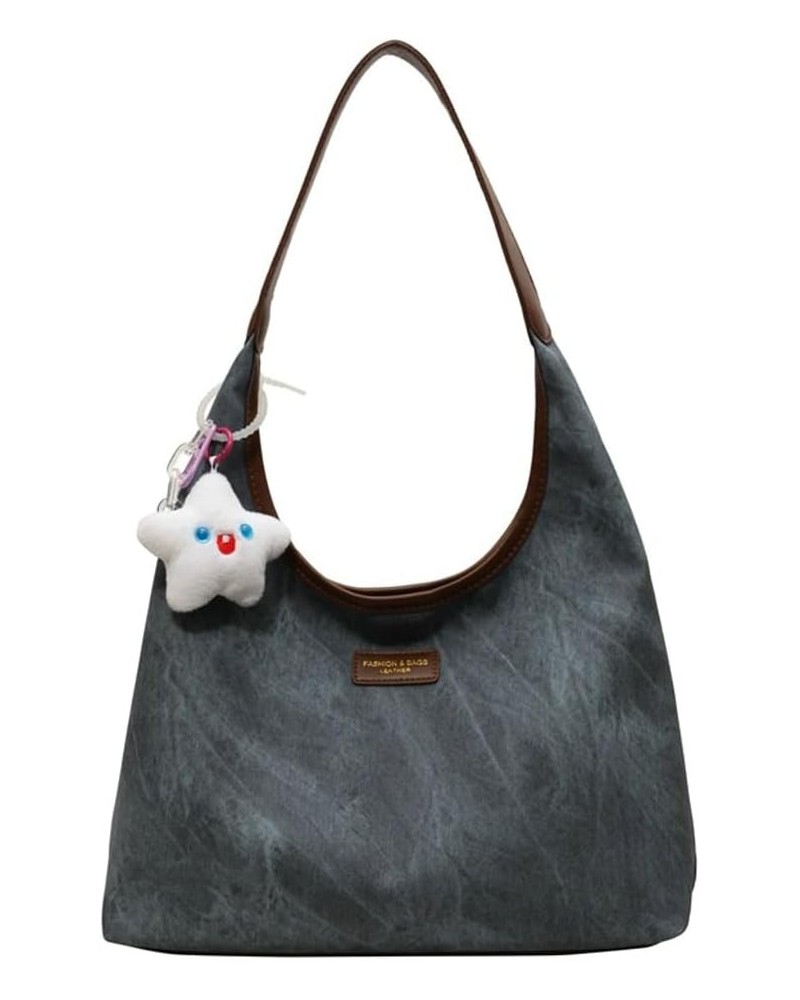 Tote Bag Women Faux Leather Hobo Handbag Shoulder Bag Large Fashion Sling Bag Purse 2024 Blue+pendant $30.48 Totes