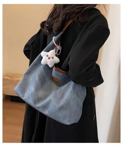 Tote Bag Women Faux Leather Hobo Handbag Shoulder Bag Large Fashion Sling Bag Purse 2024 Blue+pendant $30.48 Totes