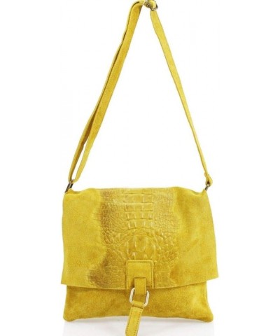 Ladies Real Suede Leather Snakeskin Print Crossbody Shoulder Work Bags Yellow $31.71 Shoulder Bags