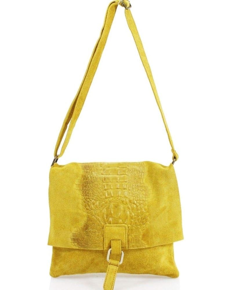 Ladies Real Suede Leather Snakeskin Print Crossbody Shoulder Work Bags Yellow $31.71 Shoulder Bags