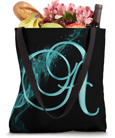 A Teal Smoke Fire Black Initial Cursive Monogram Letter Name Tote Bag $11.58 Totes