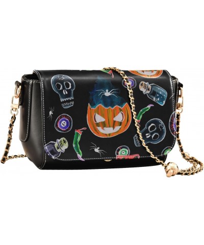 Halloween Pumpkins Skulls Crossbody Bags for Women Shoulder Bag Leather Purse Handbag for Daily Work Gifts $16.40 Shoulder Bags