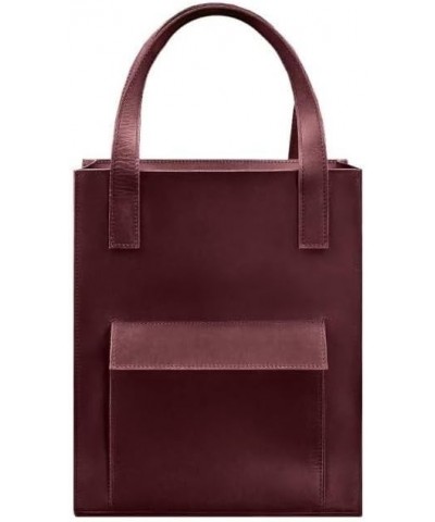 Women's leather shopper shoulder bag crust BETSI with pocket 36 x 30 x 10 cm Burgundy $37.50 Shoulder Bags