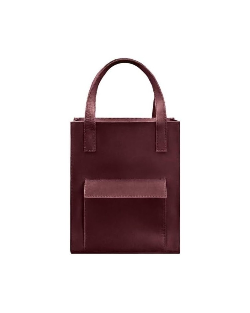 Women's leather shopper shoulder bag crust BETSI with pocket 36 x 30 x 10 cm Burgundy $37.50 Shoulder Bags