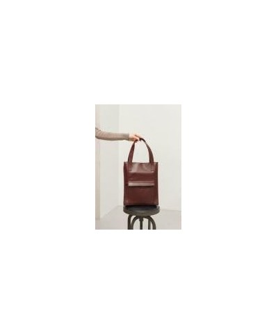 Women's leather shopper shoulder bag crust BETSI with pocket 36 x 30 x 10 cm Burgundy $37.50 Shoulder Bags