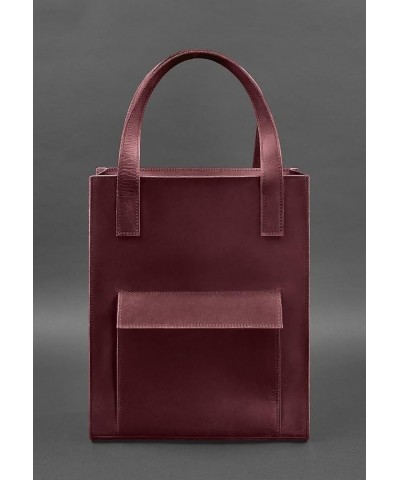 Women's leather shopper shoulder bag crust BETSI with pocket 36 x 30 x 10 cm Burgundy $37.50 Shoulder Bags