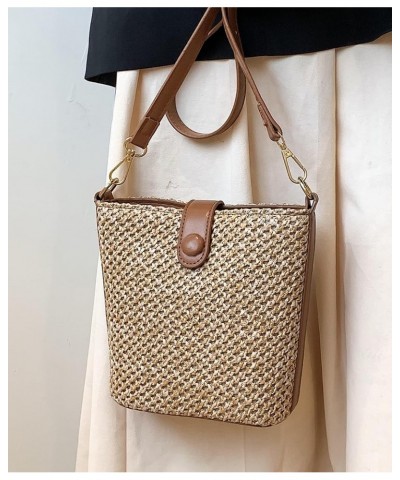 Women Straw Crossbody Bag Beach Handmade Rattan Shoulder Bags Hand Woven Leather Straps Straw Clutch Purse Vacation Black-lar...