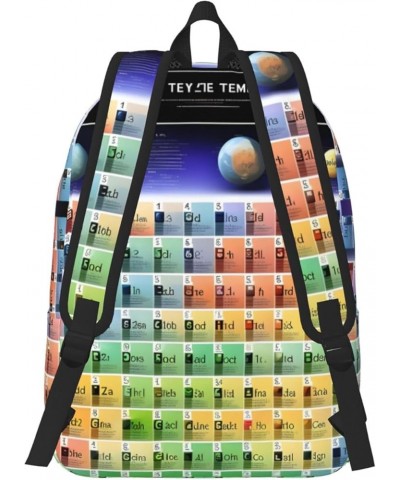 Periodic Table Of Elements Print Canvas Backpack Style Outdoor Travel Bag Casual Daypack Cloth Zippered Rucksack Black Medium...