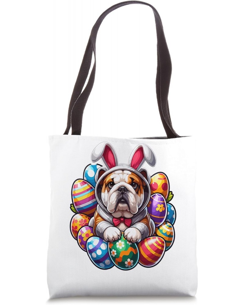 English Bulldog Bunny Ears Eggs Cute Easter Dog Owner Lover Tote Bag $14.15 Totes