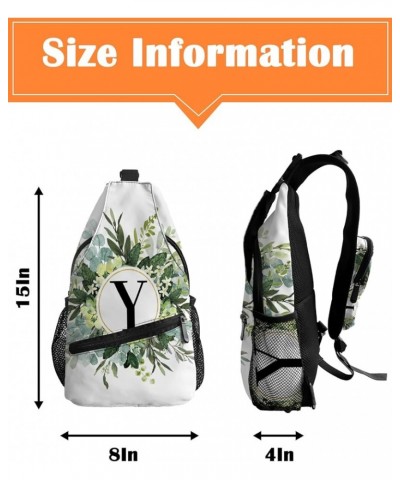 Sling Bag Crossbody Bag for Women Men Farmhouse T Letters with Watercolor Eucalyptus Wreath Waterproof Hiking Backpack Lightw...